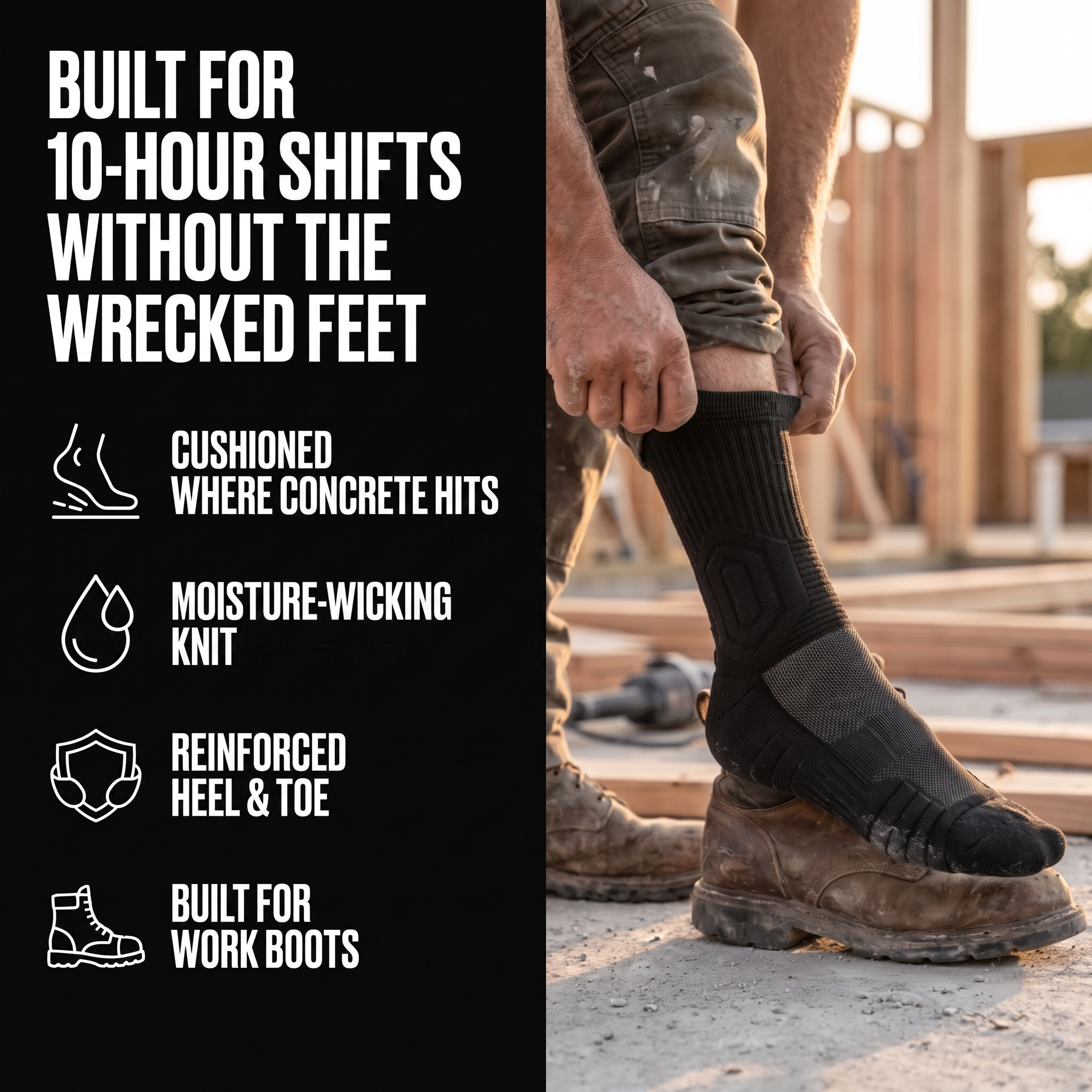 Tradesman Socks worn with work boots on site